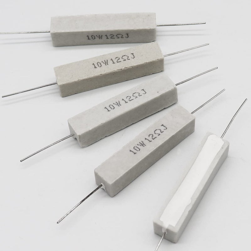 Dimlove Cement Resistor,10 PCS 10w 12 ohm 5% Axial Lead Wire Resistor White Wound Fixed Ceramic Cement Resistors Wirewound Cement Power Resistors Flame Heat Moisture Resistance Precharge Horizontal Resistors - Image 4
